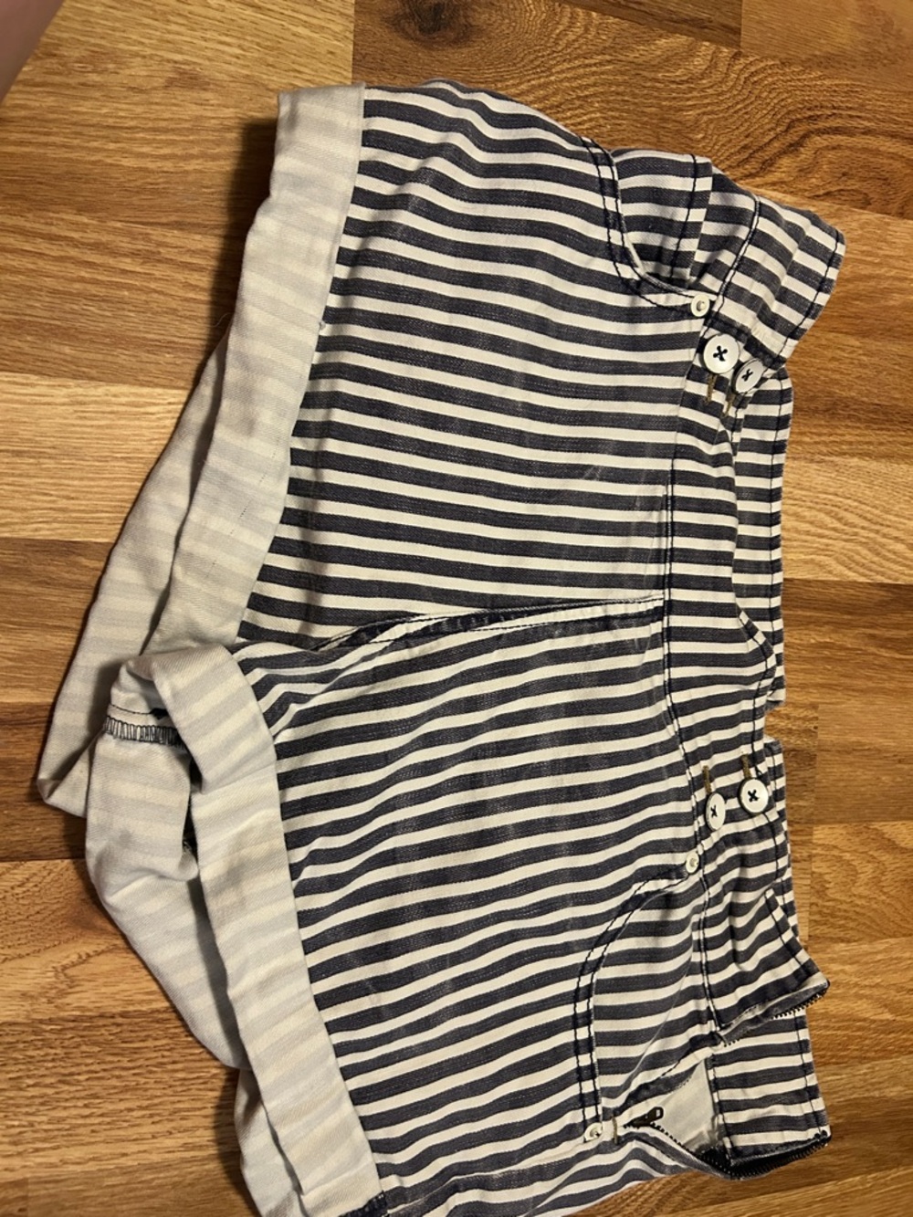 Free People Navy and White Striped Cotton Shorts